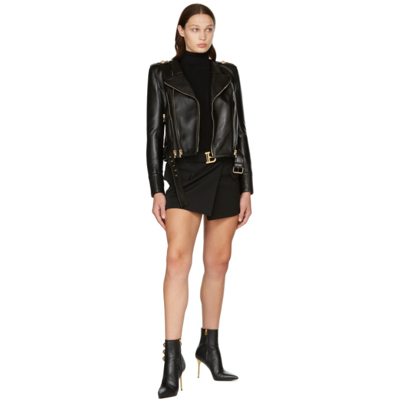 Shop Balmain Black Logo Belted Miniskirt In 0pa Noir