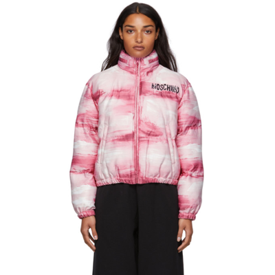 Shop Moschino Pink Painted Puffed Jacket In A1222 Pink