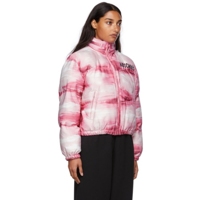Shop Moschino Pink Painted Puffed Jacket In A1222 Pink