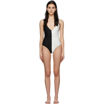 Shop Solid & Striped Black & White 'the Lucia' One-piece Swimsuit In Colourblock