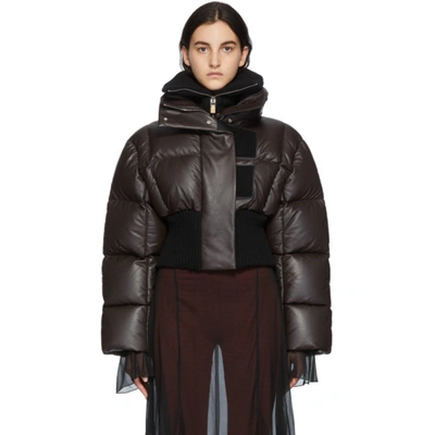 Shop Givenchy Brown Leather Puffer Jacket In 201 Dark Brown
