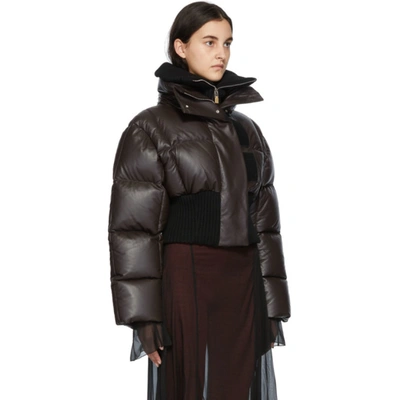Shop Givenchy Brown Leather Puffer Jacket In 201 Dark Brown