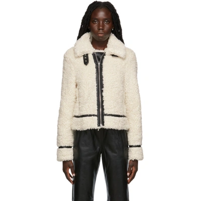 Shop Stand Studio Off-white Faux-shearling Audrey Biker Jacket In 96000 Off White