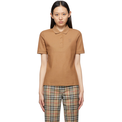 Shop Burberry Brown Piqué Monogram Motif Polo In Camel