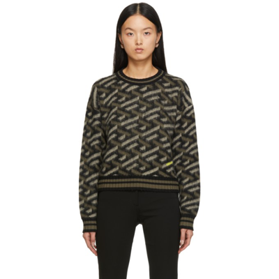 Shop Versace Black & Khaki Jacquard Monogram Sweater In 5b150 Black/kaki
