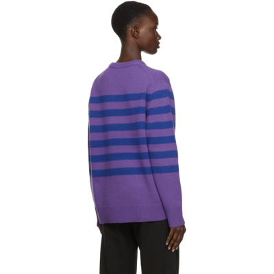 Shop Acne Studios Purple & Blue Wool Striped Patch Sweater In Anb Purple/blue
