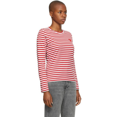 Shop Comme Des Garçons Play Striped Long Sleeve T-shirt In Red/white