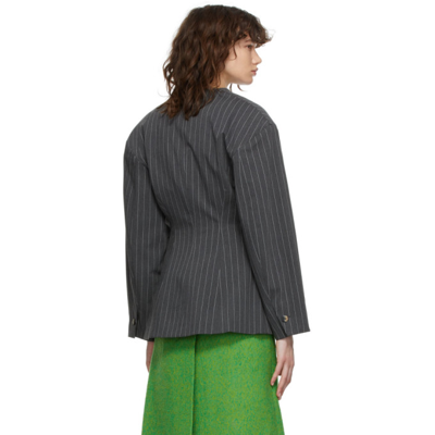 Shop Ganni Grey Pinstripe Blazer In 252 Phantom