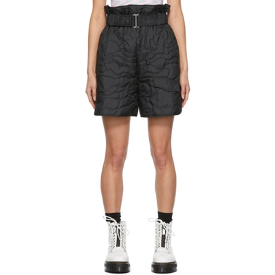 Shop Ganni Black Quilted Recycled Paper-bag Shorts In 099 Black