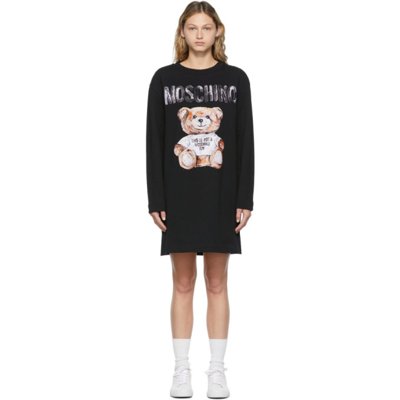 Shop Moschino Black Painted Teddy Bear Sweatshirt Dress In V1555 Black