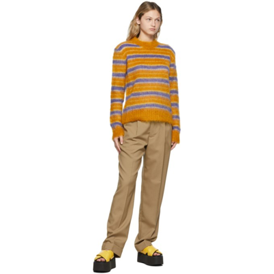 Shop Marni Yellow Striped Brushed Mohair Sweater In Rgy65 Gold