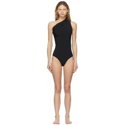 Shop Rick Owens Black One-shoulder One-piece Swimsuit In 09 Black