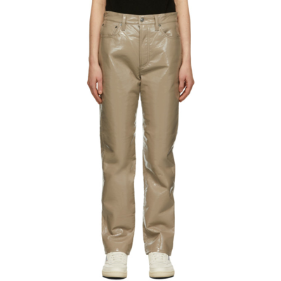 Shop Agolde Taupe Recycled Leather 90's Pinch Waist Pants In Quail Patent (shiny