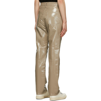 Shop Agolde Taupe Recycled Leather 90's Pinch Waist Pants In Quail Patent (shiny
