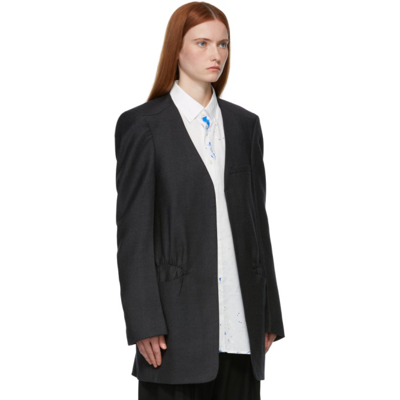 Shop Ader Error Grey Open Front Wool Blazer In Chcoal