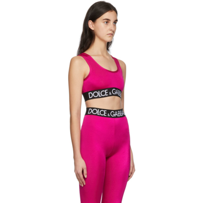 Shop Dolce & Gabbana Pink Logo Sports Bra In F0877 Plum