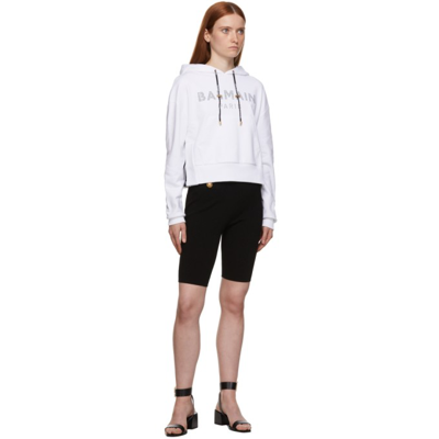 Shop Balmain White Strass Hoodie In Gab Blanc