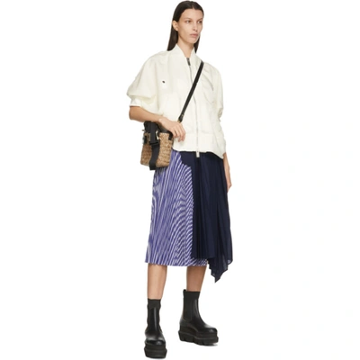 Shop Sacai Navy & Blue Pleated Side Closure Skirt In 905 Stripe/navy