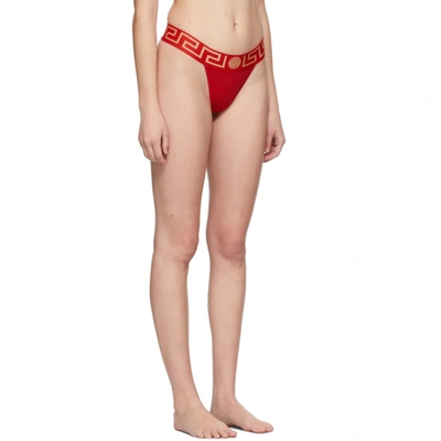 Shop Versace Red Greca Border Thong In A1203 Red