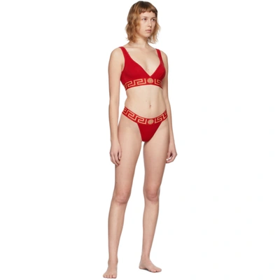 Shop Versace Red Greca Border Thong In A1203 Red