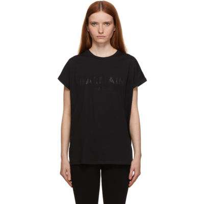 Shop Balmain Black Strass T-shirt In Eap Noir