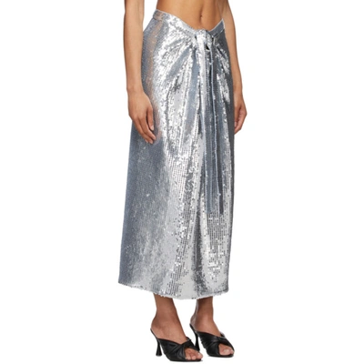 Shop Rabanne Silver Sequin Midi Skirt In P040 Silver