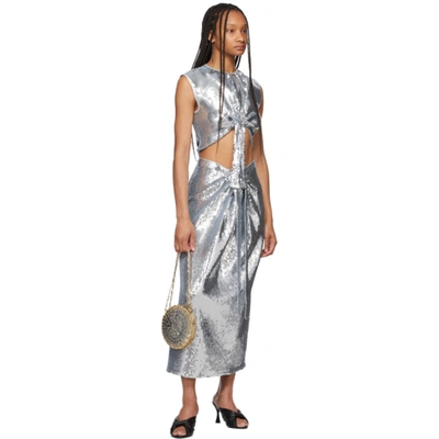 Shop Paco Rabanne Silver Sequin Midi Skirt In P040 Silver