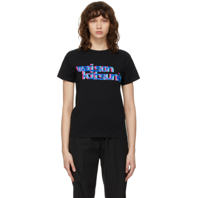 Shop Maison Kitsuné Black Neon Line Typo Classic T-shirt