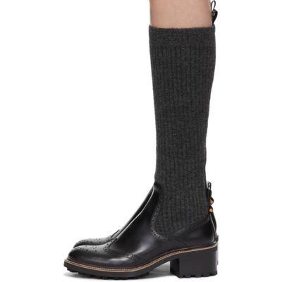 Shop Chloé Black & Grey Franne Sock Boots In 001 Black