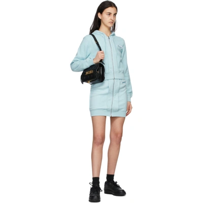Shop Moschino Blue Inside Out Label Zip-up Hoodie In A1306 Blue