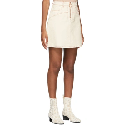 Shop See By Chloé Off-white Denim Zip Topstitched Skirt In 24u Buttercream