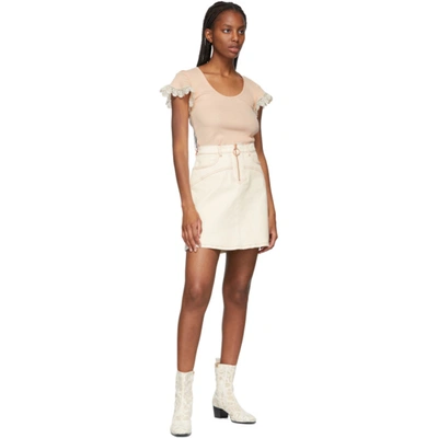 Shop See By Chloé Off-white Denim Zip Topstitched Skirt In 24u Buttercream