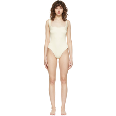 Shop Haight Off-white Ribbed Gabi Swimsuit In 0274 White Clay