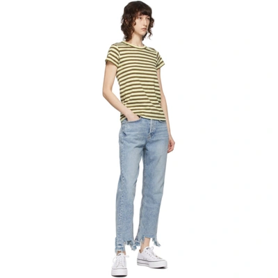 Shop Rag & Bone Green Striped 'the Slub' T-shirt In Greenstrp