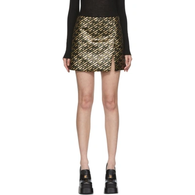 Shop Versace Metallic Monogram Jacquard Mini Skirt In 2b450 Black/khaky