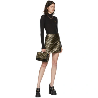 Shop Versace Metallic Monogram Jacquard Mini Skirt In 2b450 Black/khaky