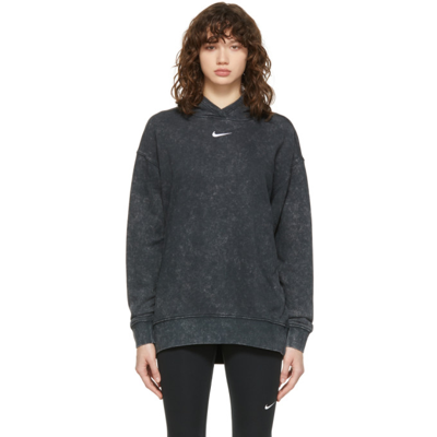 Shop Nike Black Wash Fleece Sportswear Essential Hoodie In Black/white