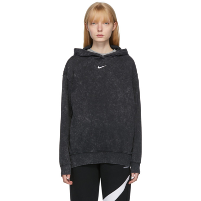 Shop Nike Black Wash Fleece Sportswear Essential Hoodie In Black/white