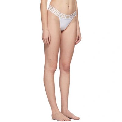 Shop Versace White Greca Border Thong In A1001 White