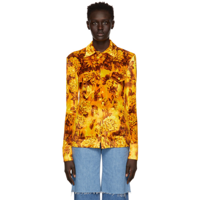 Shop Kwaidan Editions Yellow Printed Velour Shirt In Gold Flowers