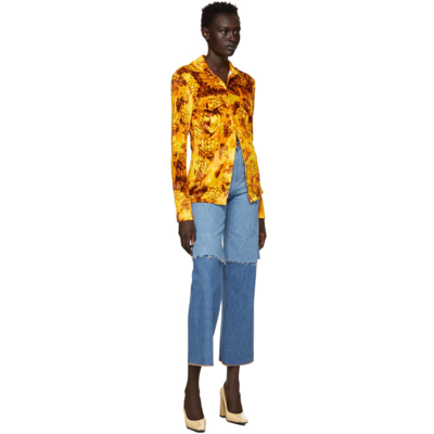 Shop Kwaidan Editions Yellow Printed Velour Shirt In Gold Flowers