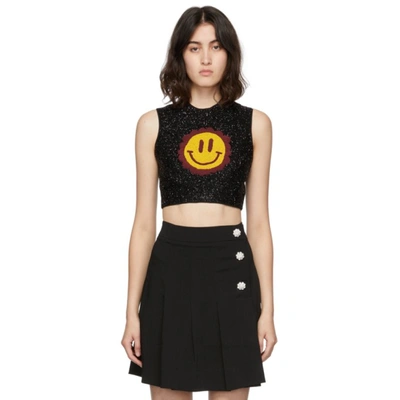 Shop Ganni Smiley Graphic Beaded Tank Top In 099 Black