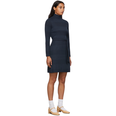 Shop Apc Navy Serena Mock Neck Dress In Iak Dark Navy