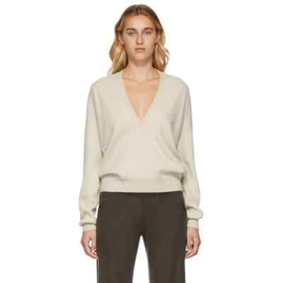 Shop Frenckenberger Cashmere Mini Deep V-neck Sweater In 1 Chalk