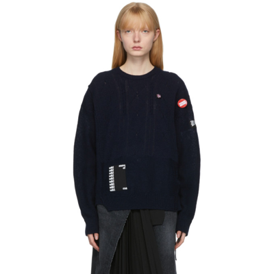 RAF SIMONS NAVY OVERSIZED MERINO REVERSED BRAID SWEATER 