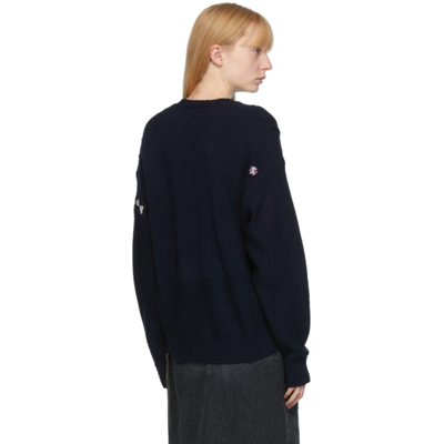 Raf Simons Navy Oversized Merino Reversed Braid Sweater In 0043 Navy
