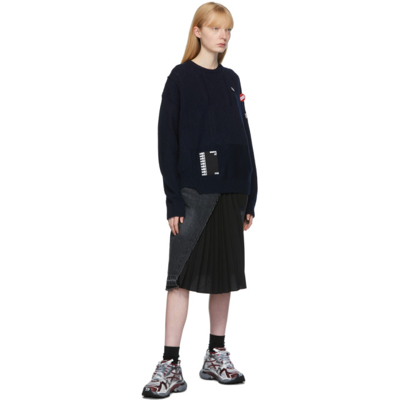 Raf Simons Navy Oversized Merino Reversed Braid Sweater In 0043 Navy