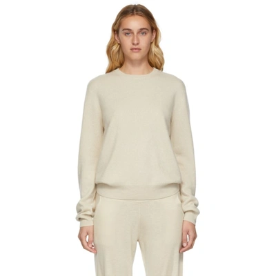 Shop Frenckenberger Cashmere Mini R-neck Sweater In 1 Chalk