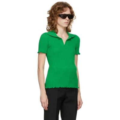 Shop Bottega Veneta Green Rib V-neck Polo In 4809 Parakeet