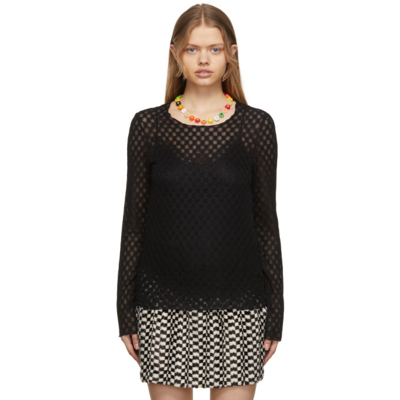 Shop Anna Sui Black Checkered Mesh Long Sleeve Shirt